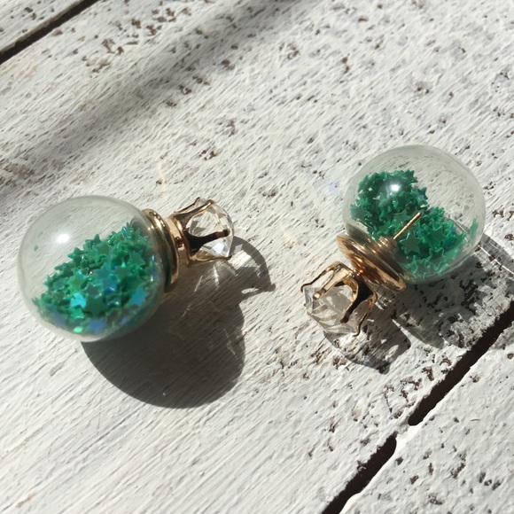 Dark Green Star Double Stud Earrings - Picture 4 of 8